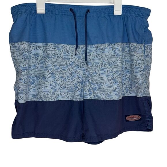 Vineyard Vines Blue Patterned Drawstring Swim Trunks - Picture 1 of 4